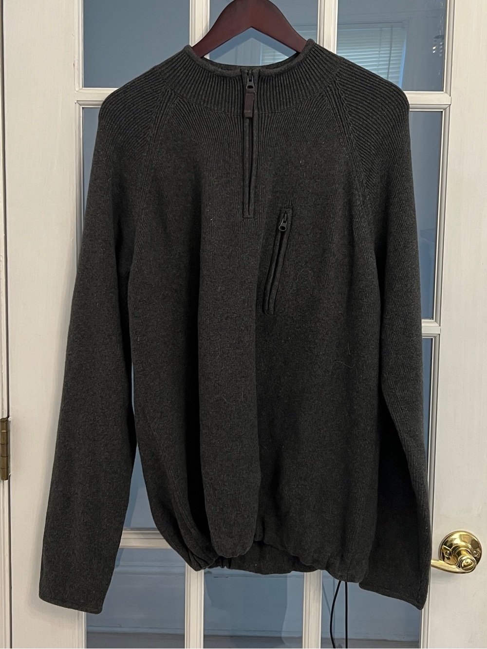TIMBERLAND Men’s XL Charcoal Gray Cotton Quarter-Zip Chest Pocket Sweater